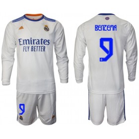 Camisolas de futebol Real Madrid Benzema 9 Criança Equipamento Principal 2021/22 Manga Comprida